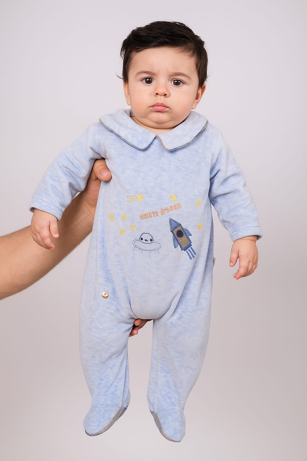 Grenouillère velours bébé garçon bleu 12543C