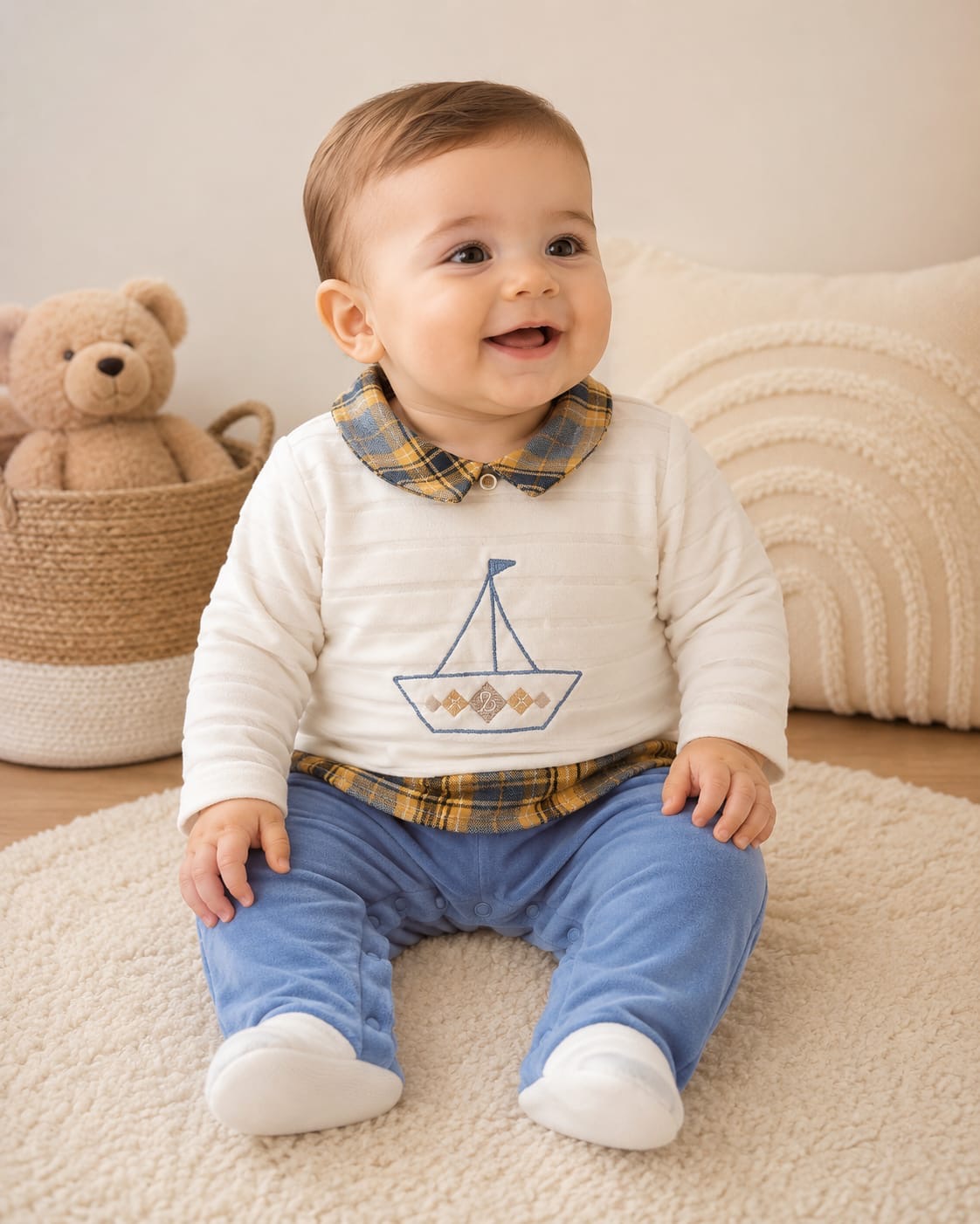 50c65153-c6a4-4ad1-bd18-a560cc7add65 Grenouillère velours bébé garçon bleu 12557C – Image 1