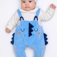 Grenouillère velours bébé garçon Ciel avec bonnet dinosaure 755C