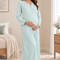 Robe de grossesse vert fleurie à manches longues