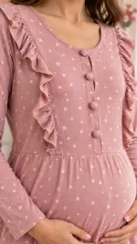 Robe de grossesse rose à motifs étoiles – Image 2