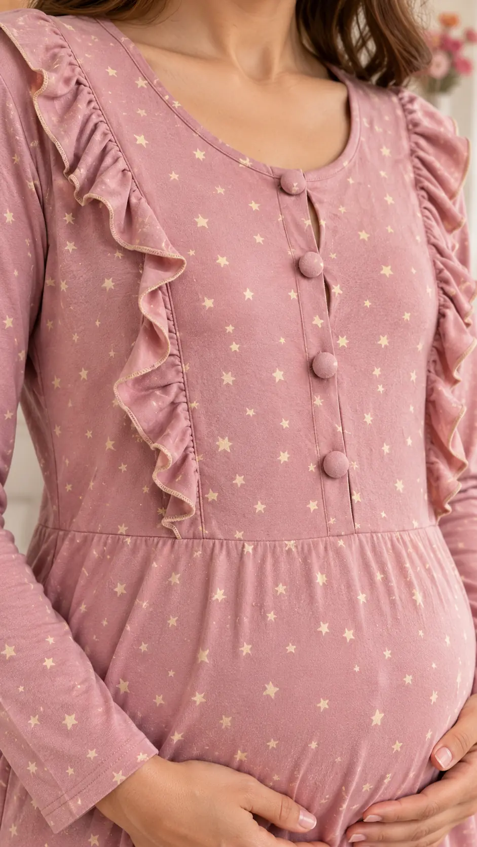 Robe de grossesse rose à motifs étoiles