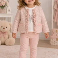 Ensemble fille 3 pièces veste, t-shirt et pantalon rose 4527R