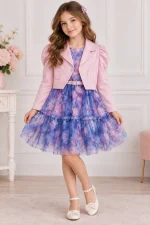 Ensemble fille robe bleu et veste 120/24