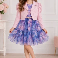 Ensemble fille robe bleu et veste 120/24