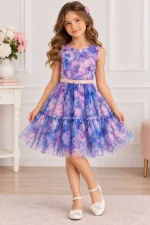 Ensemble fille robe bleu et veste 120/24 – Image 2