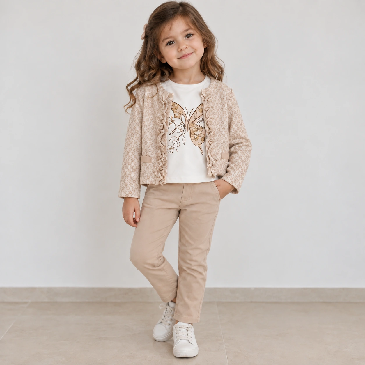 ChatGPT Image 25 sept. 2026 à 09_10_19 Ensemble fille 3 pièces veste, t-shirt et pantalon beige 4527B – Image 1