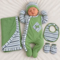 Kit naissance bébé garçon vert 5 pièces MBL009-10