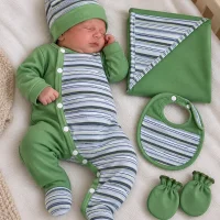 Kit naissance bébé garçon vert rayé 5 pièces MBL007