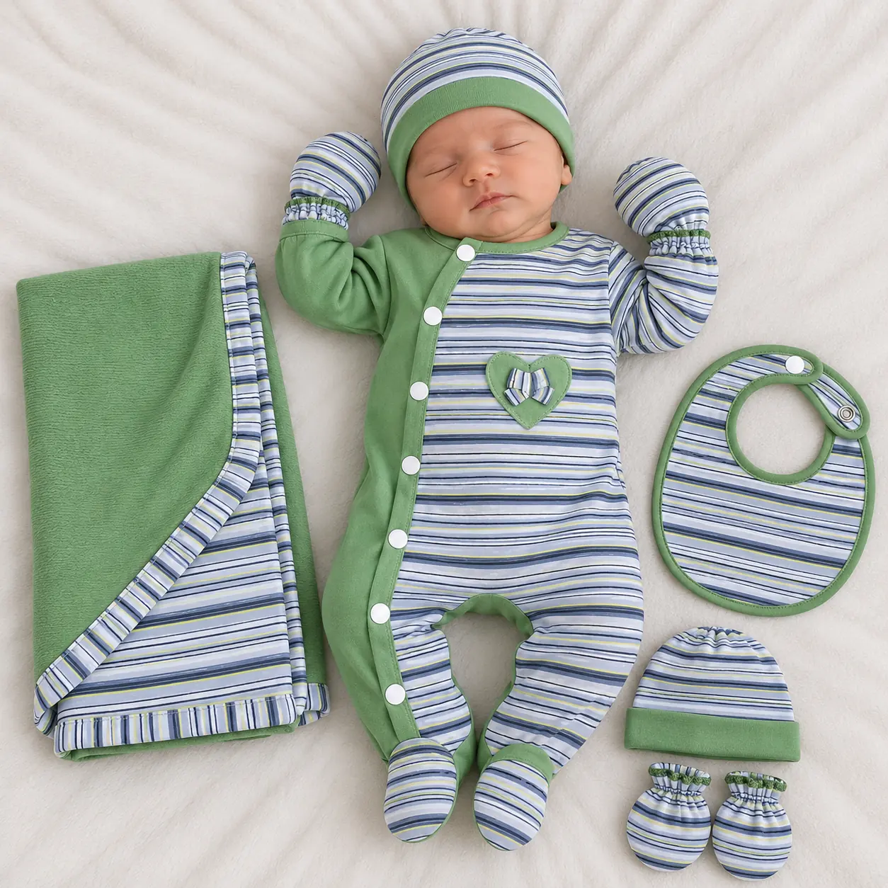 Image ChatGPT 26 sept. 2026 à 16_28_07 Kit naissance bébé garçon vert 5 pièces MBL009 – Image 1
