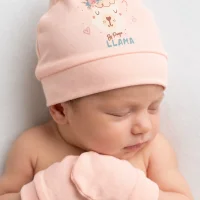 Bonnet et moufles bébé fille saumon 1013S