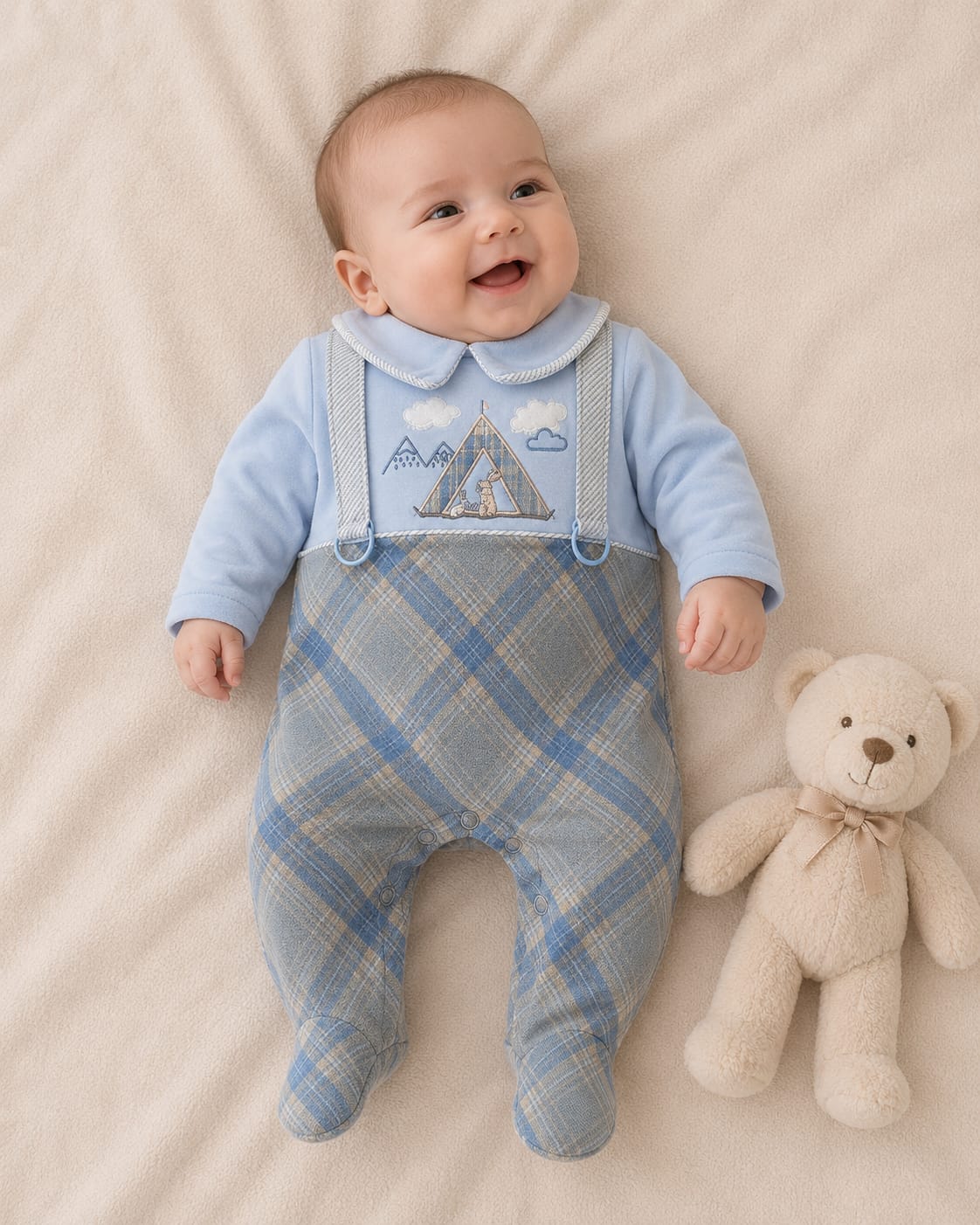 Grenouillère velours bébé garçon bleu 12536C