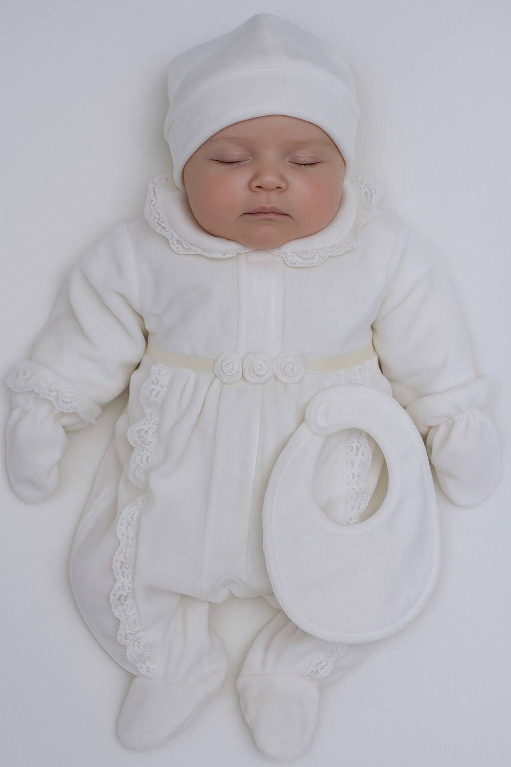 Ensemble sortie de clinique fille velours écru 5555B