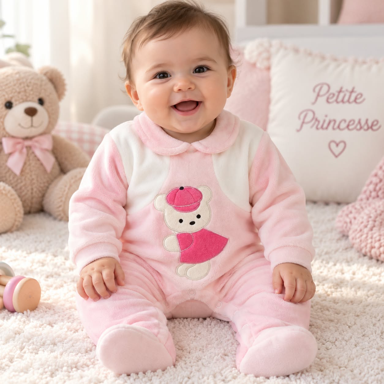 PHOTO-2026-09-17-10-34-43 Grenouillère velours bébé fille Rose 9104R – Image 1