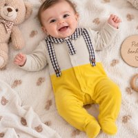 Grenouillère coton bébé garçon grise et jaune 783559J