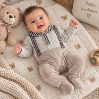 Grenouillère coton bébé garçon grise 783559G
