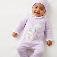 Grenouillère et bonnet en coton Lilas 2910