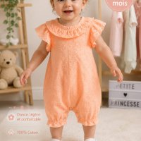 Barboteuse bébé fille broderie anglaise en coton 3625