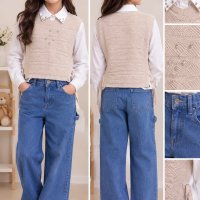 Ensemble fille pull saumon et pantalon jean A3434S