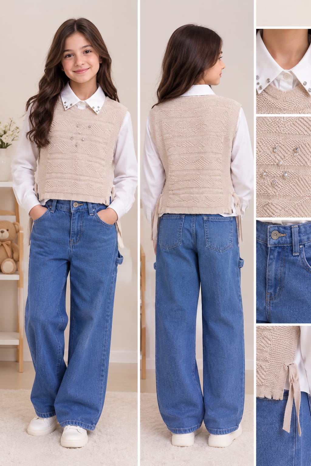 PHOTO-2026-09-30-16-43-28 Ensemble fille pull saumon et pantalon jean A3434S – Image 1