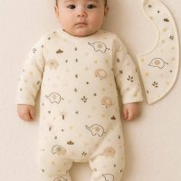 Grenouillère et bavoir en coton éléphant 9483